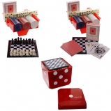 592173 Набор из 6 игр (шахматы, шашки, домино, карты, фишки д/покера, кости) в коробке ПВХ, 15,5х15,