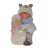 742385 Фигурка декоративная с подсветкой "Мальчик и снеговик", L30,5 W24 H48,5 см,