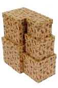 051/2026 Коробка карт. крафт наб. из 5 кубов мал.- цветы и ягоды  9x9x9см-17x17x17см