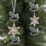 826489 Украшение новогоднеe подвеска"Снежинка с лошадками", L6,5 W1 H19 см, 2в.