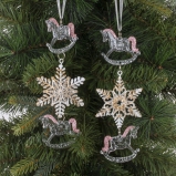 826636 Украшение новогоднеe подвеска"Снежинка с лошадками", L6,5 W1 H19 см, 2в.