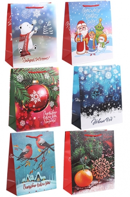 18/XA26.1 Сумка-пакет бум.  больш.- нов.год микс 12/бл